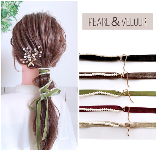 パールつきオーガンジー重ねリボン ベビーヘアクリップ ヘアピン