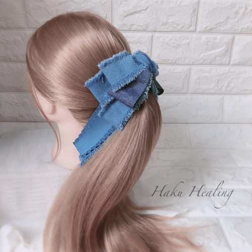 フリンジデニム バナナクリップ ヘアクリップ・バナナクリップ Haku 
