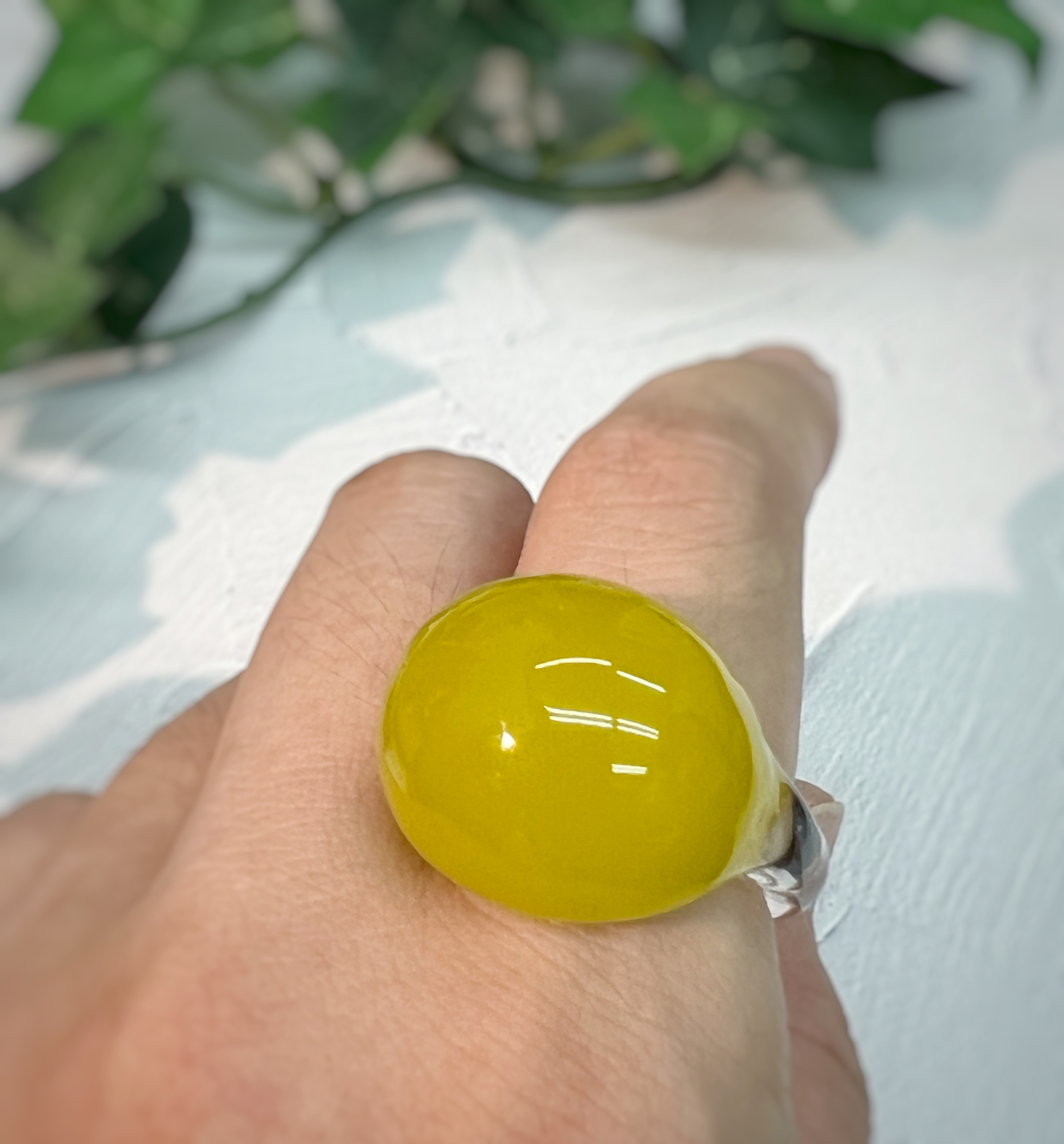 ボリュームガラスリング＊オリーブグリーン