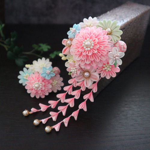 つまみ細工 髪飾りセット 春桃花 かんざし 七五三 十三参り 成人式