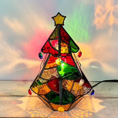 ステンドグラス✨モザイクツリー✨クリスマスカラー スタンドライト