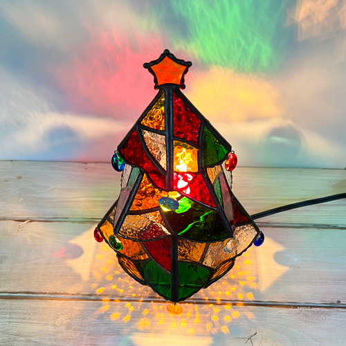 ステンドグラス✨モザイクツリー✨クリスマスカラー スタンドライト