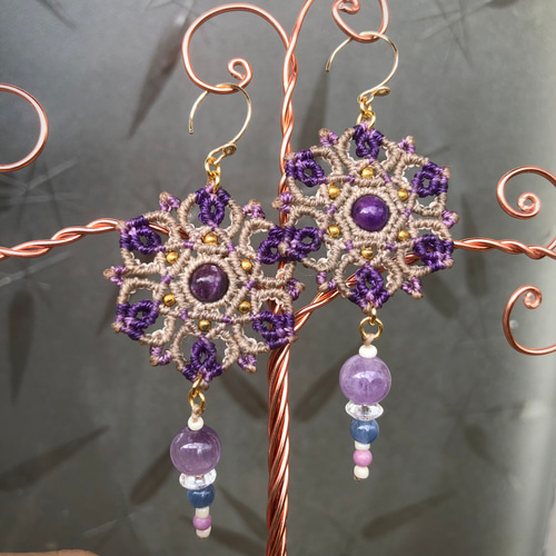 マクラメ ピアス レピドライト アイオライト アメジスト 【公式