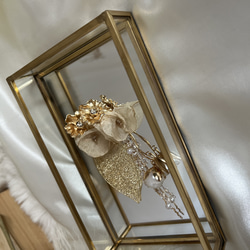 結婚式　ウェディング　ブライダル　パール　ゴールド　アンティーク　リーフ　葉脈　シフォン　アシンメトリー 4枚目の画像