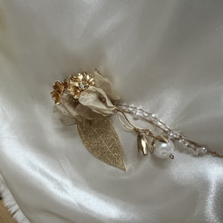 結婚式　ウェディング　ブライダル　パール　ゴールド　アンティーク　リーフ　葉脈　シフォン　アシンメトリー 2枚目の画像