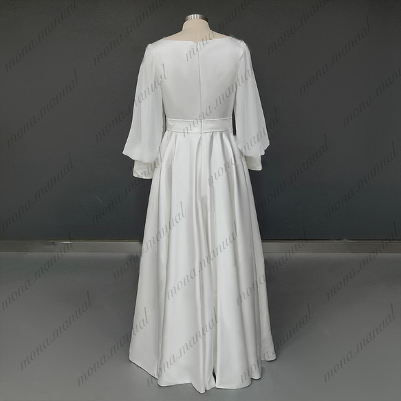 シンプル 袖付きウェディングドレス 二次会 結婚式ドレス 523 3枚目の画像