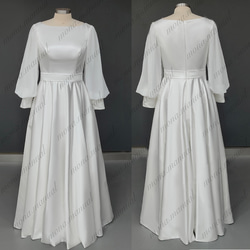 シンプル 袖付きウェディングドレス 二次会 結婚式ドレス 523 1枚目の画像