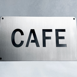 CAFE マーク ステンレスヘアライン サイン pop 看板 shop 喫茶店 お店 店舗 サインプレート 2枚目の画像