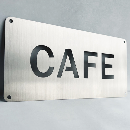 CAFE マーク ステンレスヘアライン サイン pop 看板 shop 喫茶店 お店