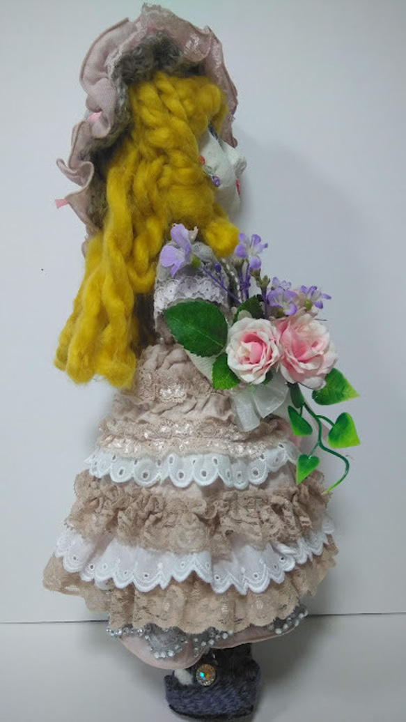 『薔薇淑女』　アンティックドール風　創作人形　フリルなドレス　薔薇のオシャレ帽子 7枚目の画像