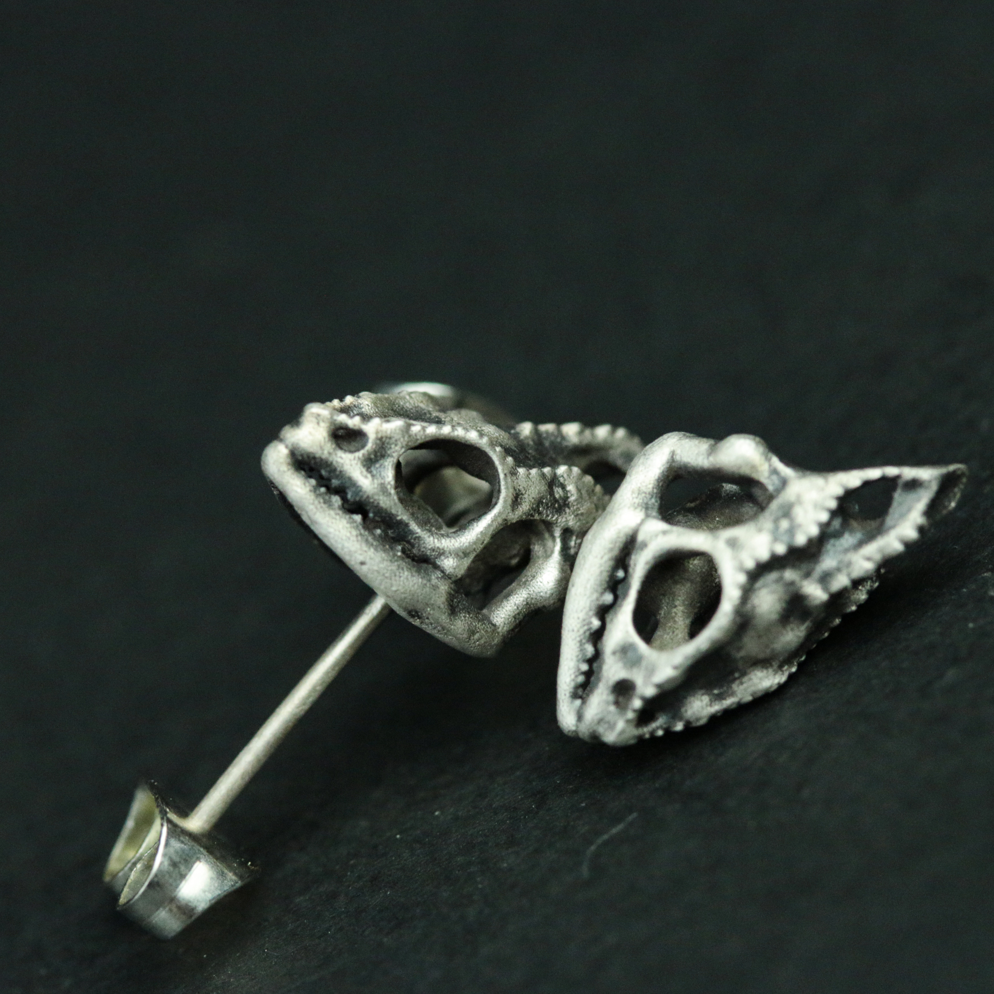 カメレオン スカル 925 シルバー イヤリング、ゴシック スカル イヤリング、アニマル イヤリング、手作りギフト