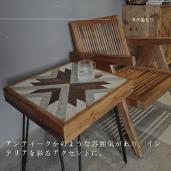 受注生産 職人手作り コーヒーテーブル サイドテーブル アイアン 古材 モザイク柄 家具 無垢材 インテリア 木工 LR 2枚目の画像