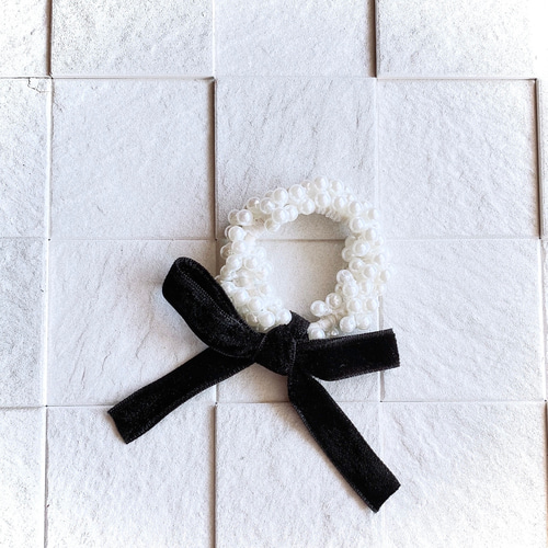 確認 ヘアゴム ヘアリボン 1249 バラ 黒 ブラック ベロアリボン の