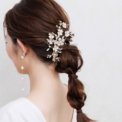 DH94 ヘッドドレス　ウェディング　小枝　ブライダル ヘアアクセサリー   ゴールド  結婚式 2枚目の画像