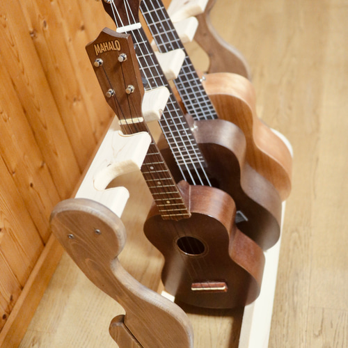 24時間以内に発送】手作り木工 木製ウクレレスタンド（古材） 5本掛け  