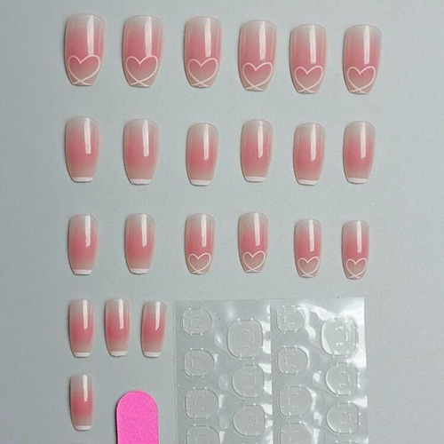 N156》既成ネイルチップ24枚セット チークネイル ピンク ハート