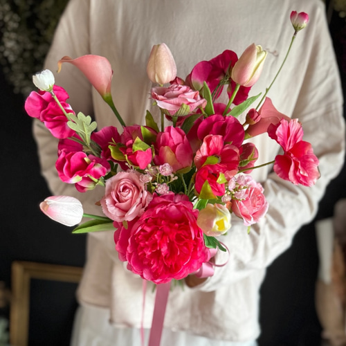 レンタル戻り】アプリコットピンク×ブルークラッチブーケ☆ブートニア