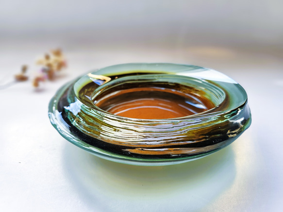 ガラス水盤　花器　積層茶色 