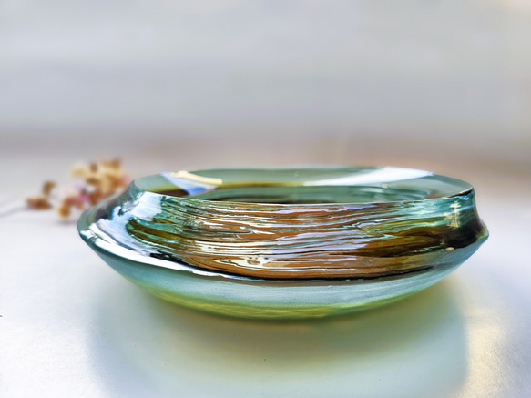 ガラス水盤　花器　積層茶色 