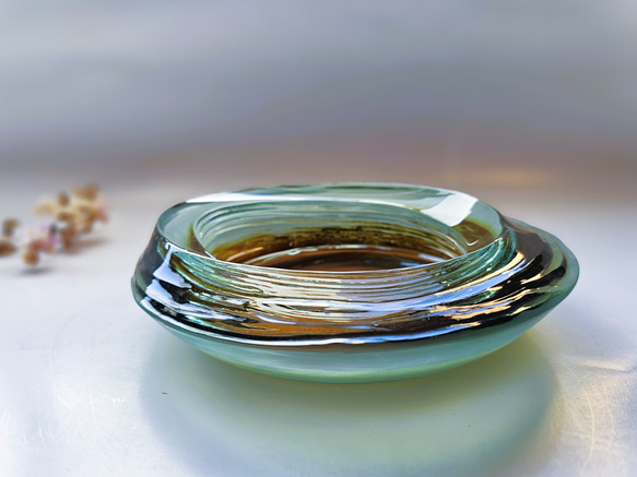 ガラス水盤　花器　積層茶色 