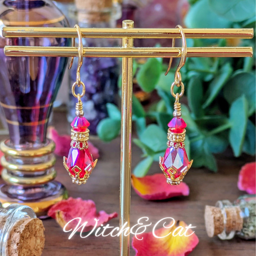 香水瓶　薔薇転写ピアス　イヤリング 薔薇転写レジン 香水瓶ピアス イヤリング〜purple〜