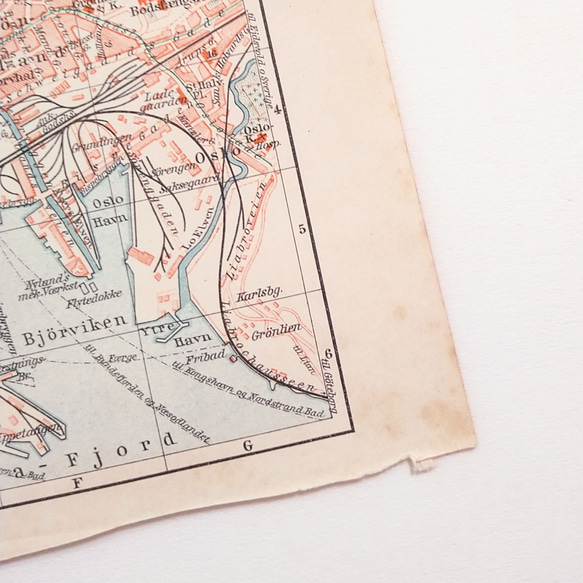 ノルウェー首都オスロ 1924年以前の旧称 クリスチャニア アンティークマップ 古地図 ヴィンテージペーパー1957-3 8枚目の画像