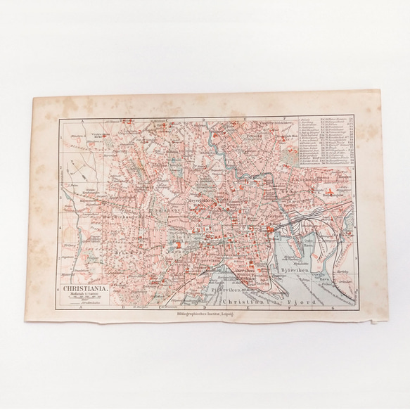 ノルウェー首都オスロ 1924年以前の旧称 クリスチャニア アンティークマップ 古地図 ヴィンテージペーパー1957-3 1枚目の画像