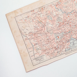 ノルウェー首都オスロ 1924年以前の旧称 クリスチャニア アンティークマップ 古地図 ヴィンテージペーパー1957-3 2枚目の画像
