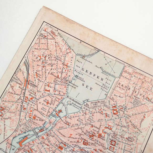 スイス ジュネーブ アンティークマップ 古地図 ヴィンテージペーパー 図版 マイヤー百科事典 1957-4 4枚目の画像