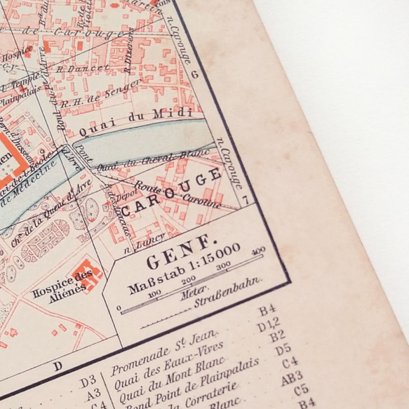 スイス ジュネーブ アンティークマップ 古地図 ヴィンテージペーパー 図版 マイヤー百科事典 1957-4 7枚目の画像