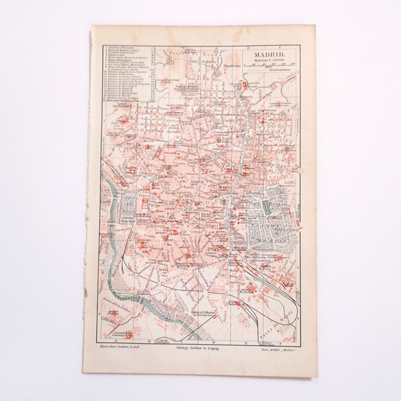 スペイン マドリード アンティークマップ 古地図 ヴィンテージペーパー 図版 マイヤー百科事典 1957-8 1枚目の画像