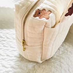 Sサイズ　Baby teddy mini bag  受注制作　3匹のくま　ヌビバッグ　ミニバッグ　おむつポーチ　バッグ　 5枚目の画像