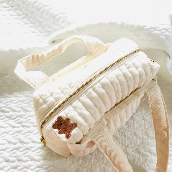 Sサイズ　Baby teddy mini bag  受注制作　3匹のくま　ヌビバッグ　ミニバッグ　おむつポーチ　バッグ　 4枚目の画像