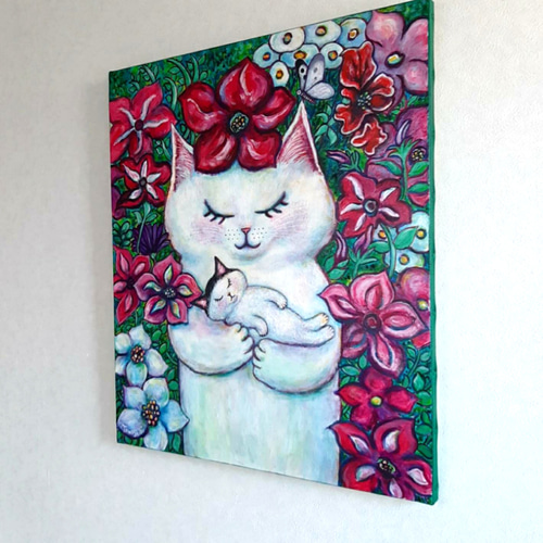 原画「おかっぱの子猫を抱いた白猫」 F10号 #絵画 #ねこ 原画「おかっぱの子猫を抱いた白猫」 F10号 #絵画 #ねこ