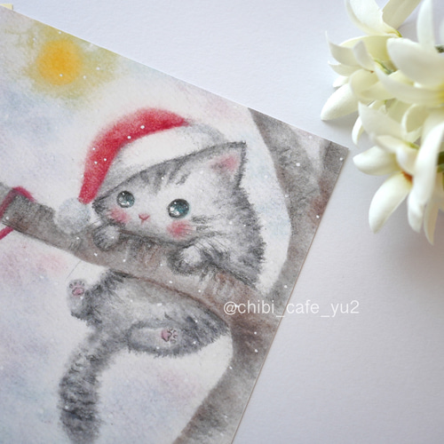 複製画】「木登り子猫のクリスマス」 パステルアート ねこ ネコ
