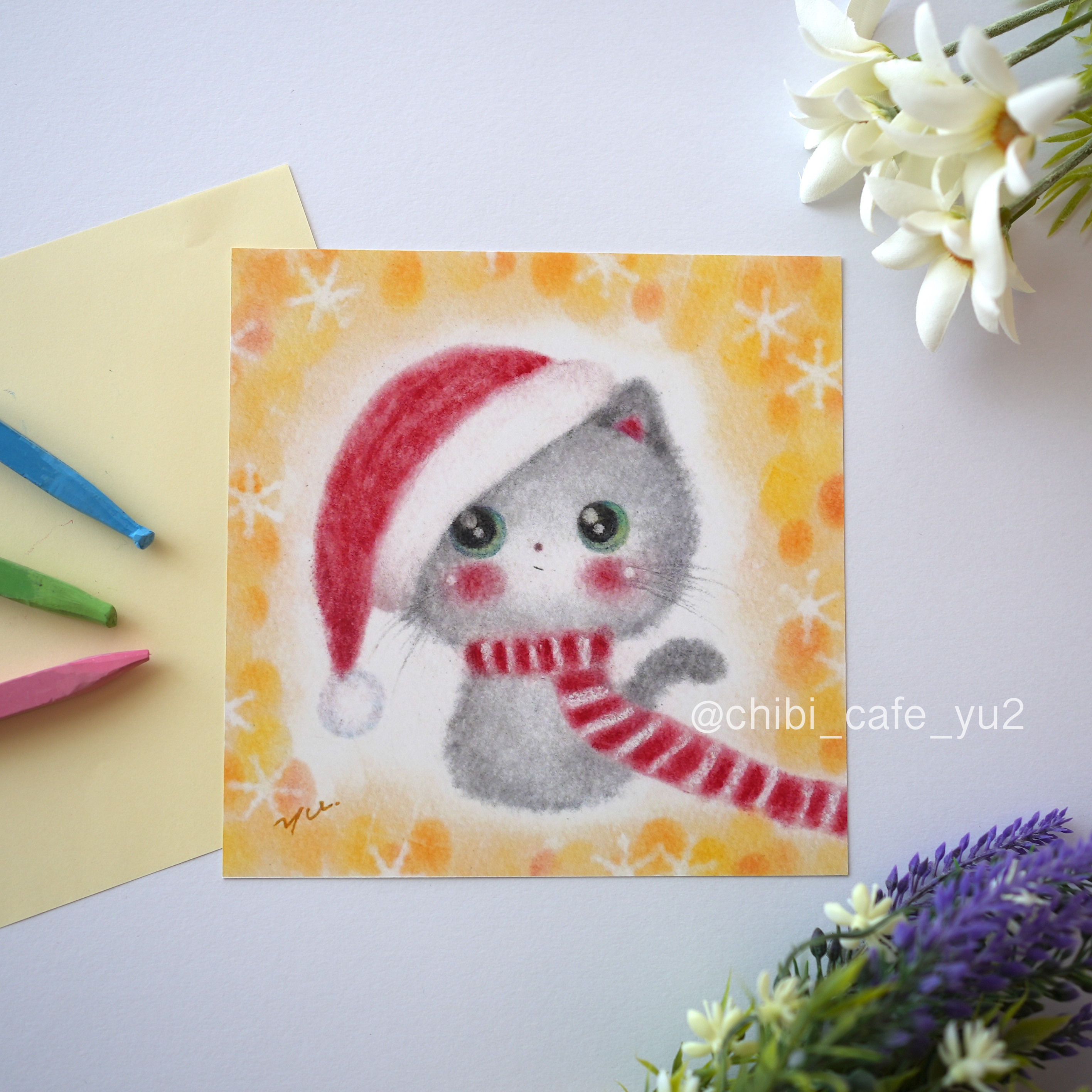 色鉛筆画 A4.猫 クリスマス 色鉛筆画 A4.猫 クリスマス6