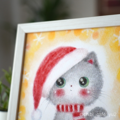 複製画】「子猫のサンタさん」 クリスマス パステルアート ねこ