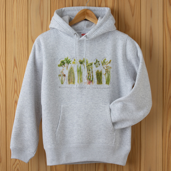 ［着る山菜］山菜図鑑パーカー（アッシュ） 3枚目の画像