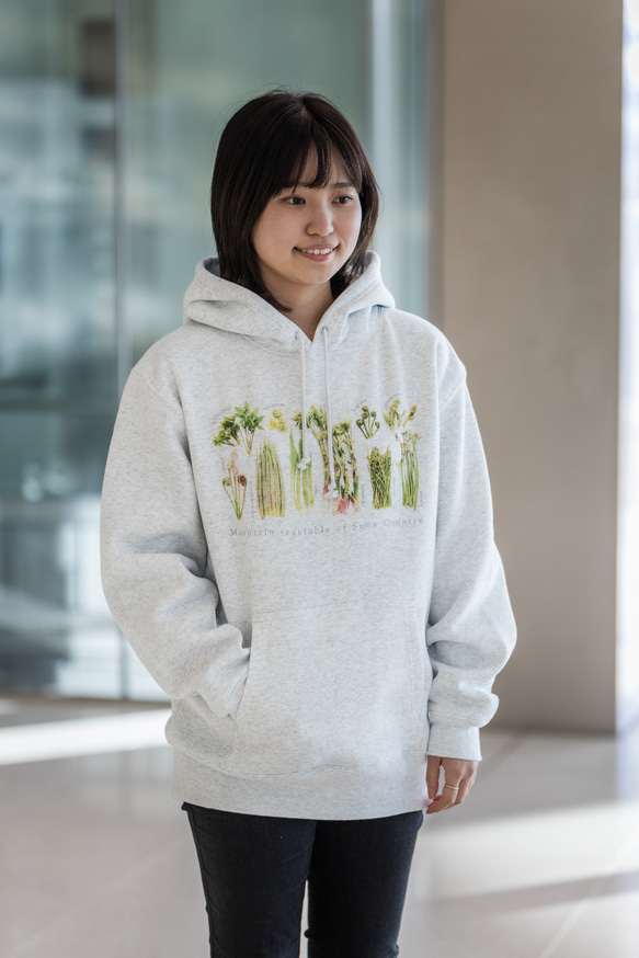 ［着る山菜］山菜図鑑パーカー（アッシュ） 13枚目の画像
