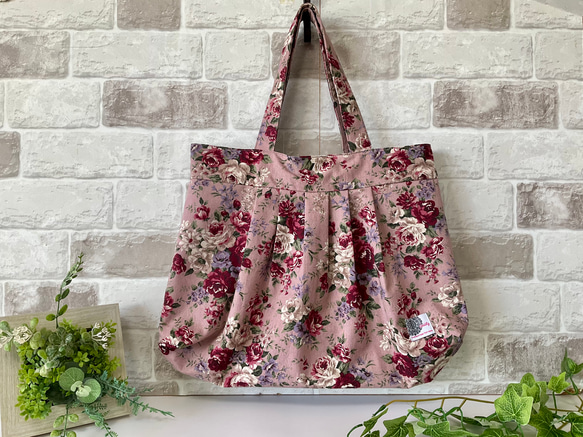 [L size] Antique Rose (Large) Cotton Linen Granny Bag Pink &lt;適 第1張的照片