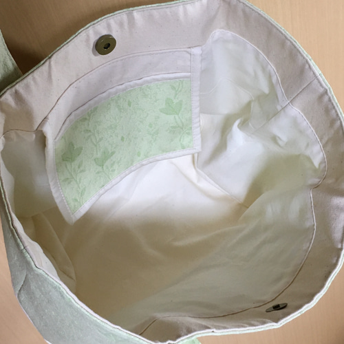 カーテンリメイク三角マチトートバッグ（緑）＊ハンドメイド トート