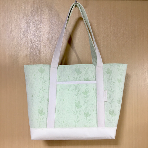 カーテンリメイク三角マチトートバッグ（緑）＊ハンドメイド トート