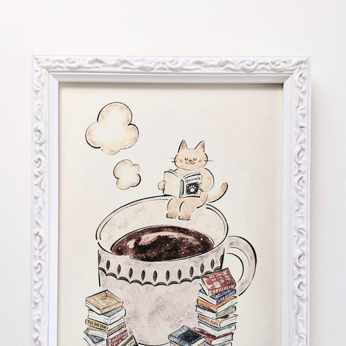 mayu様 ページ ／　藤の絵 コーヒーアート 2L 猫と本とコーヒー アートプリント/イラスト複製画 イラスト
