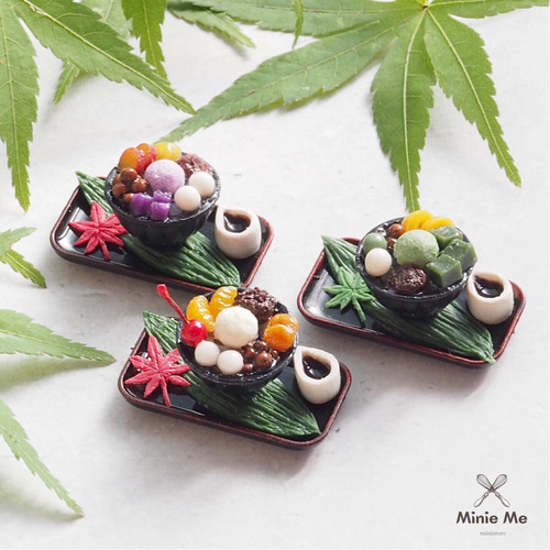 ♛ミニチュア♛抹茶白玉クリームあんみつ その他アート Minie Me