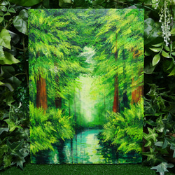 油絵 絵画【緑の湖】 1枚目の画像