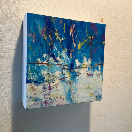 金魚のオリジナル油絵、水中壁アート、額入りアートワーク 30x30