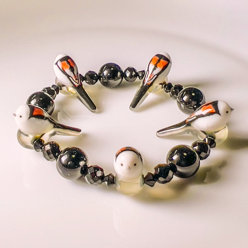 受注製作 リアルシマエナガ バードブレスレット ブレスレット 馬の助猫