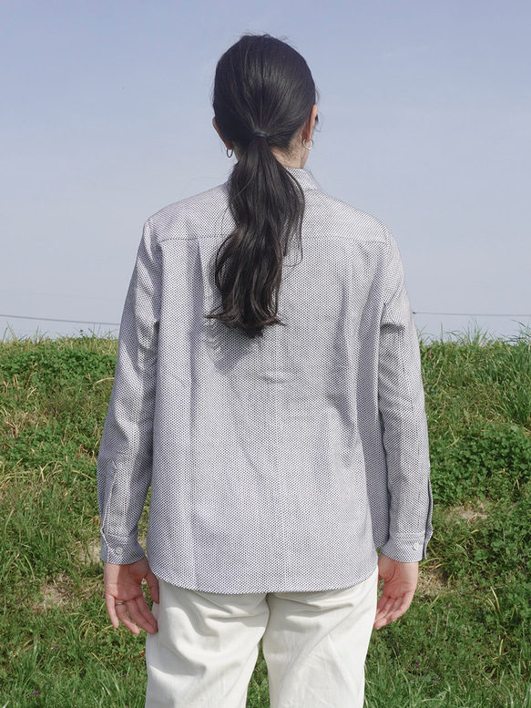 二色刺子コットンシャツ(白黒)　/ 知多木綿 9枚目の画像