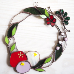 お正月飾リースステンドグラスのしめ縄リース リース Unit Glass