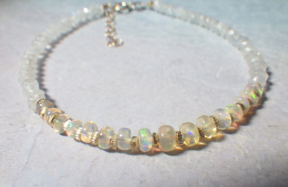 【10月誕生石】14kgf＊Opal & Moonstone Bracelet　オパール＆ムーンストーン☆アジャスター 4枚目の画像